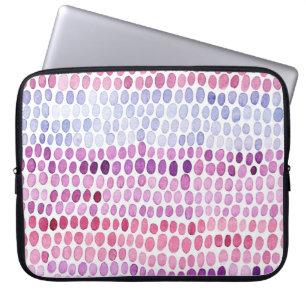 Housse Pour Ordinateur Portable Aquarelle rayée : Polka gris rose
