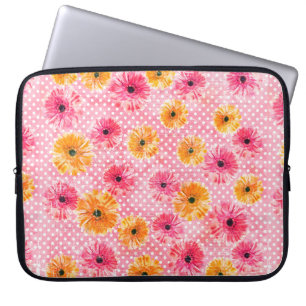 Housse Pour Ordinateur Portable Aquarelle rose et jaune gerbera fleurs motif