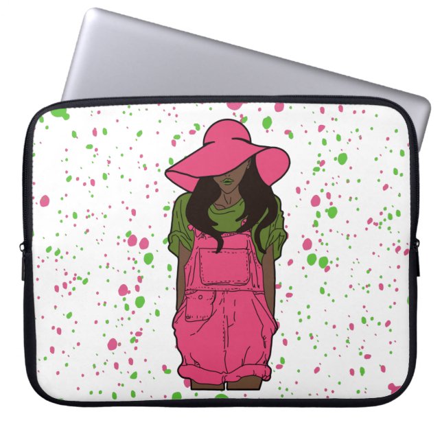 Housse Pour Ordinateur Portable Aquarelle rose et verte AKA (Devant)