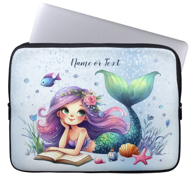 Housse Pour Ordinateur Portable Aquarelle Sirène Mer Vie Mignonne Belle (Devant)