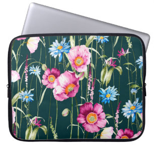Housse Pour Ordinateur Portable Aquarelle transparente motif avec fleur de pavot à