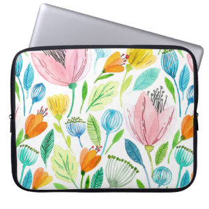 Housse Pour Ordinateur Portable Aquarelle transparente motif avec rose et jaune f