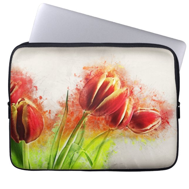 Housse Pour Ordinateur Portable Aquarelle Tulipes rouge Jaune Fleur (Devant)