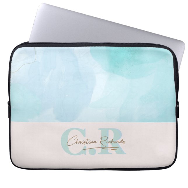 Housse Pour Ordinateur Portable Aquarelle Turquoise bleu moderne (Devant)