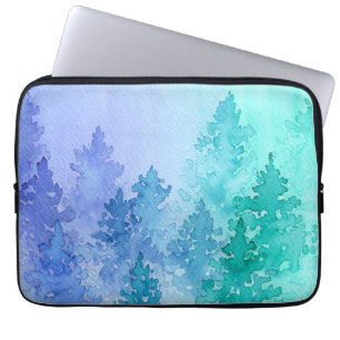 Housse Pour Ordinateur Portable Aquarelle Turquoise et violette Arbres Portable
