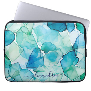 Housse Pour Ordinateur Portable Aquarelle Verre de mer Abstrait avec nom