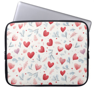 Housse Pour Ordinateur Portable Aquarelle Whimsical Coeurs et Motif Feuille