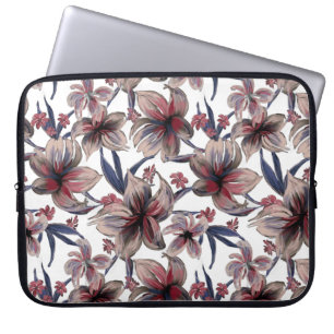 Housse Pour Ordinateur Portable Aquarelles Crimson Floral sur blanc