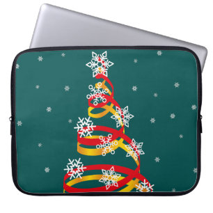 Housse Pour Ordinateur Portable Arbre de Noël Ruban Flocons de Neige Minimaliste