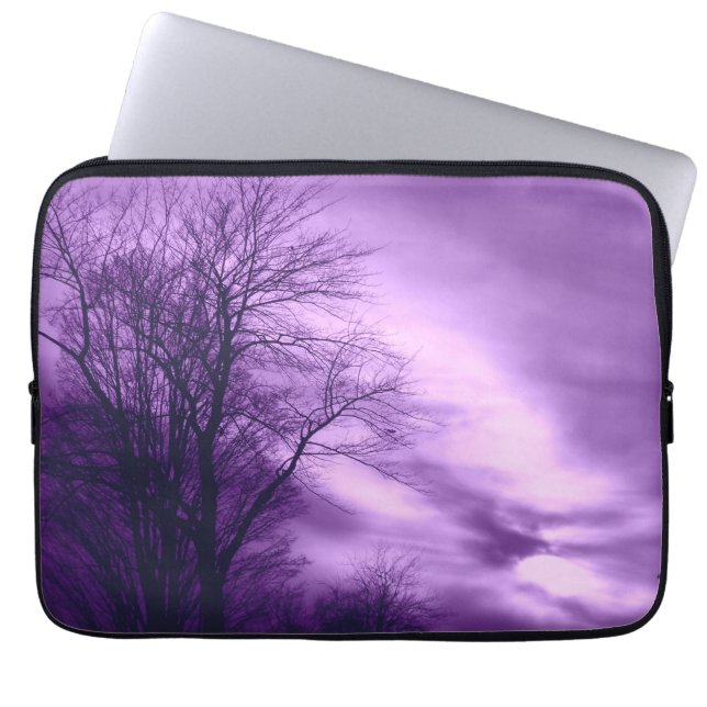 Housse Pour Ordinateur Portable Arbre d'hiver et ciel en violet (Devant)