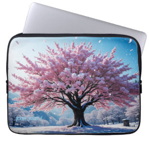 Housse Pour Ordinateur Portable Arbre fleuri surréaliste sous la neige