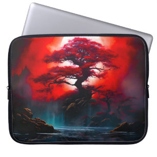 Housse Pour Ordinateur Portable Arbre rouge mystique sous la pleine lune