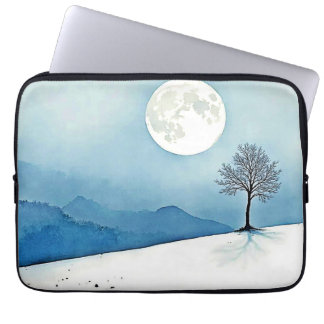 Housse Pour Ordinateur Portable Arbre Solitaire : Sérénité de la Pleine Lune Silen