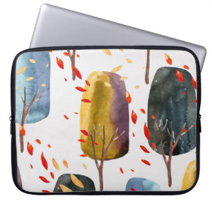Housse Pour Ordinateur Portable Arbres d'automne : Aquarelle peinte à la main sans