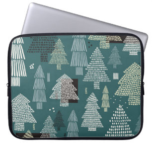 Housse Pour Ordinateur Portable Arbres d'hiver, motif vintage de Noël.