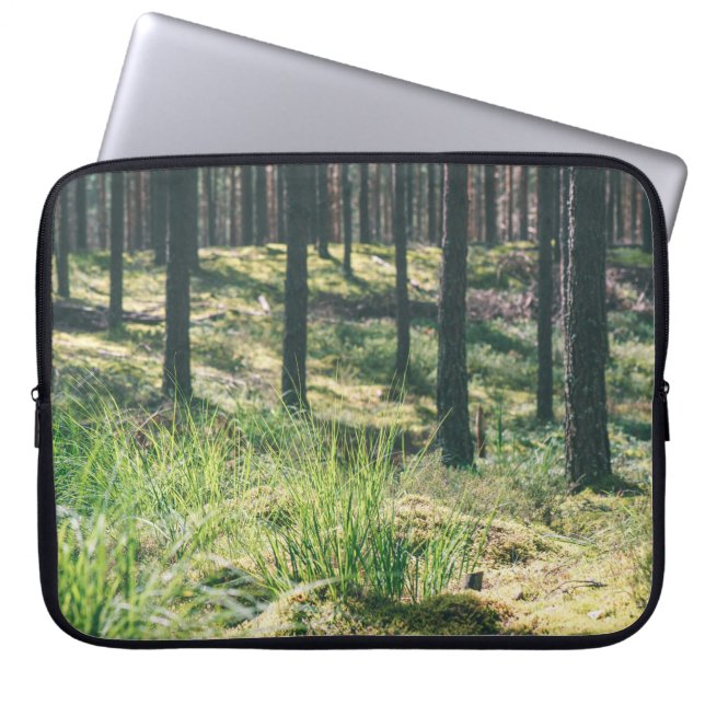 Housse Pour Ordinateur Portable Arbres forestiers. nature bois vert soleil fond (Devant)