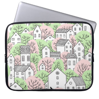 Housse Pour Ordinateur Portable Arbres, maisons, paysage de la ville de printemps