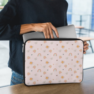 Housse Pour Ordinateur Portable Arc-en-ciel rose mou, Papillon, Motif solaire