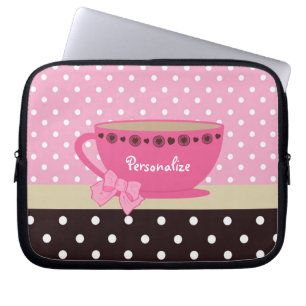 Housse Pour Ordinateur Portable Arc rose et Brown de tasse de thé Girly nom de