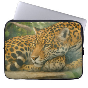 Housse Pour Ordinateur Portable Ardoise dorée - Leopard reposant en feuillage