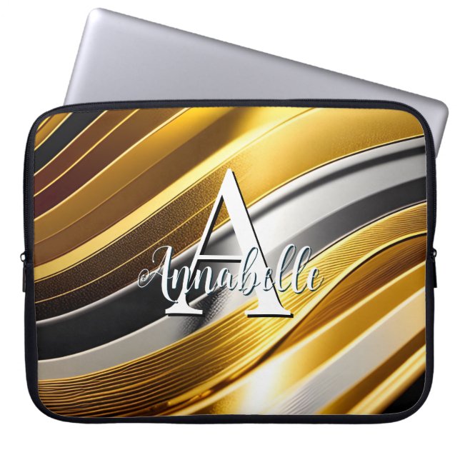 Housse Pour Ordinateur Portable Argent et bronze Abstraits modernes en or (Devant)