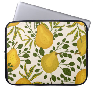 Housse Pour Ordinateur Portable Arrière - plan blanc Feuille de poires jaunes