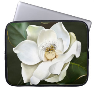 Housse Pour Ordinateur Portable Arrière - plan blanc Magnolia Closeup Vert