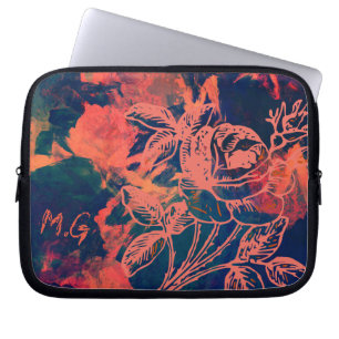 Housse Pour Ordinateur Portable Art abstrait de rose avec monogramme