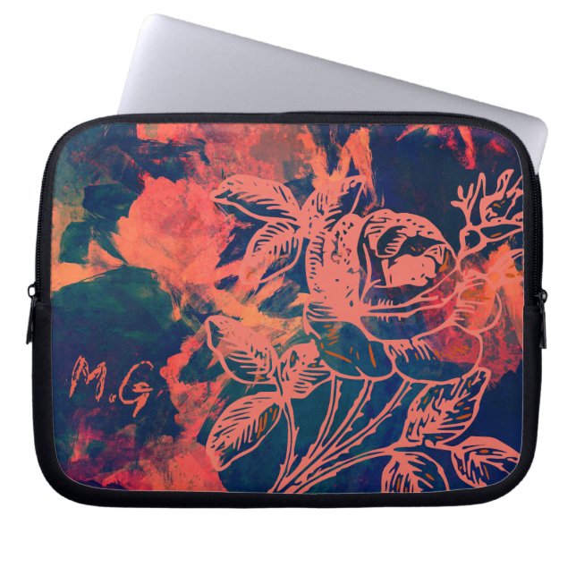 Housse Pour Ordinateur Portable Art abstrait de rose avec monogramme (Devant)