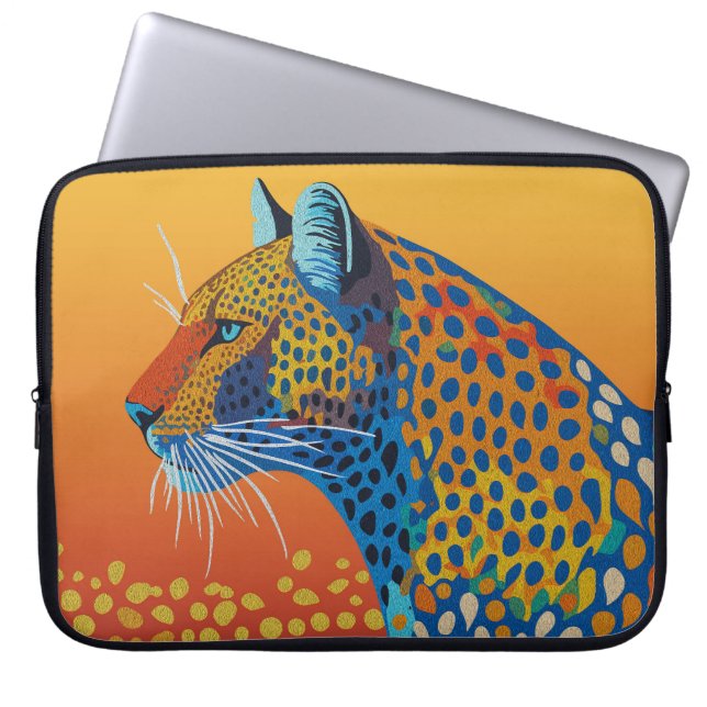 Housse Pour Ordinateur Portable Art Abstrait Léopard Vibrant (Devant)