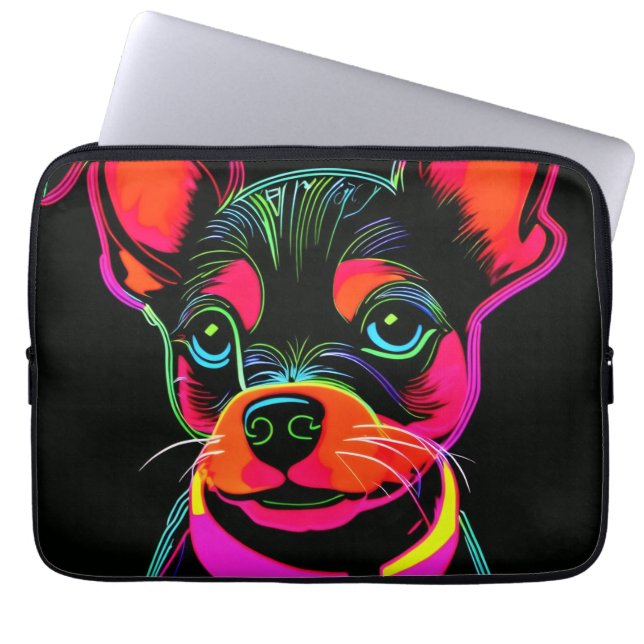 Housse Pour Ordinateur Portable Art de chiot canin néon (Devant)