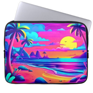 Housse Pour Ordinateur Portable Art de coucher de soleil néon tropical sur la plag