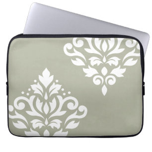 Housse Pour Ordinateur Portable Art de Damas en rouleau I Blanc sur Vert