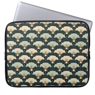 Housse Pour Ordinateur Portable Art Déco Eventails Turquoises d'or japonais Portab