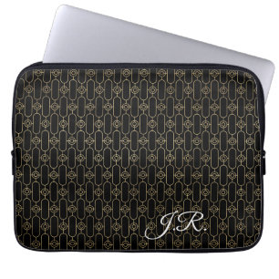 Housse Pour Ordinateur Portable Art Déco personnalisé or et noir