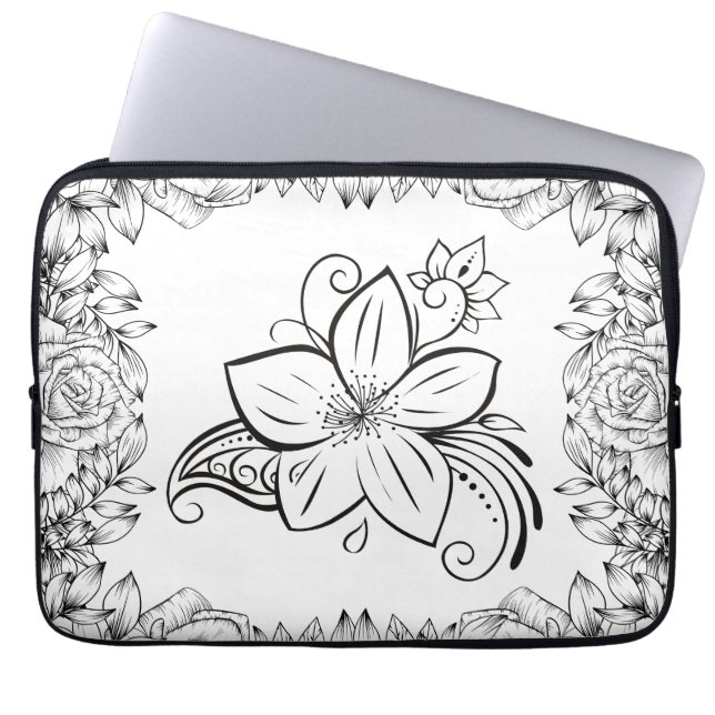 Housse Pour Ordinateur Portable Art Floral, Beauté monochrome (Devant)