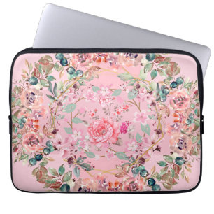 Housse Pour Ordinateur Portable Art Floral Rose, Couronne Florale Rose