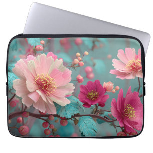 Housse Pour Ordinateur Portable Art floral rose et bleu Imaginaire vif
