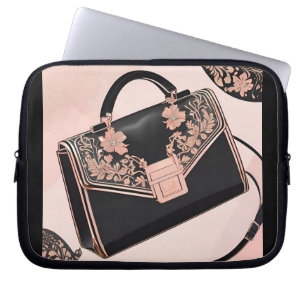 Housse Pour Ordinateur Portable Art IA noir et rose 