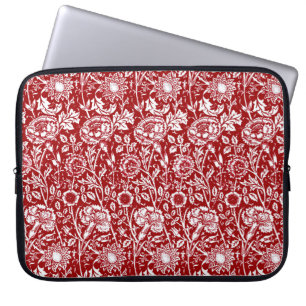 Housse Pour Ordinateur Portable Art Nouveau Carnation Damask, rouge et blanc