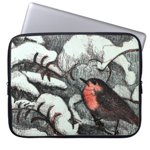 Housse Pour Ordinateur Portable Art nouveau néerlandais Robin Bird en hiver