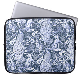 Housse Pour Ordinateur Portable Art Nouveau Peacock Print, Navy et White