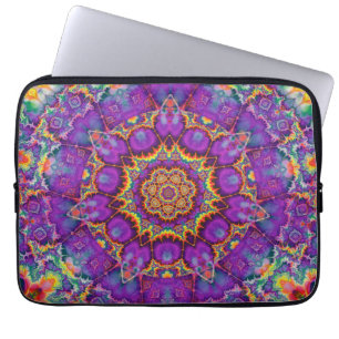 Housse Pour Ordinateur Portable Art pourpre de kaléidoscope d'arc-en-ciel de fleu