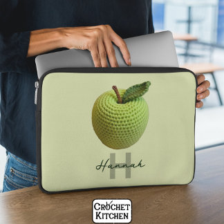 Housse Pour Ordinateur Portable Artisanat Crochet vert Pomme Nom Monogramme
