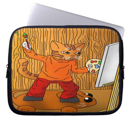 Housse Pour Ordinateur Portable Artiste Peintre Chat (Devant)