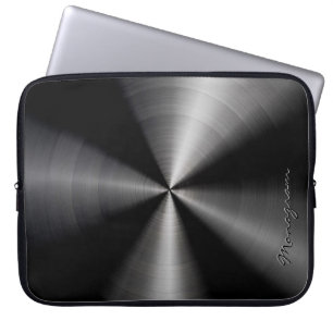 Housse Pour Ordinateur Portable Aspect noir brillant en acier inoxydable métalliqu