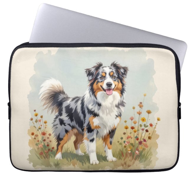 Housse Pour Ordinateur Portable Australian Shepherd Dog Merle Long Tail (Devant)