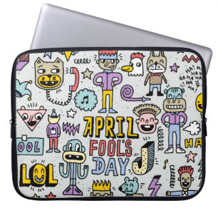 Housse Pour Ordinateur Portable Avril Fools : Jeu de Doodles Colorés.