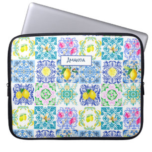 Housse Pour Ordinateur Portable azulejo chic sicilien Amalfi Carreaux méditerranée