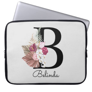Housse Pour Ordinateur Portable B Initial Moderne Rose Bohème Féminin Floral